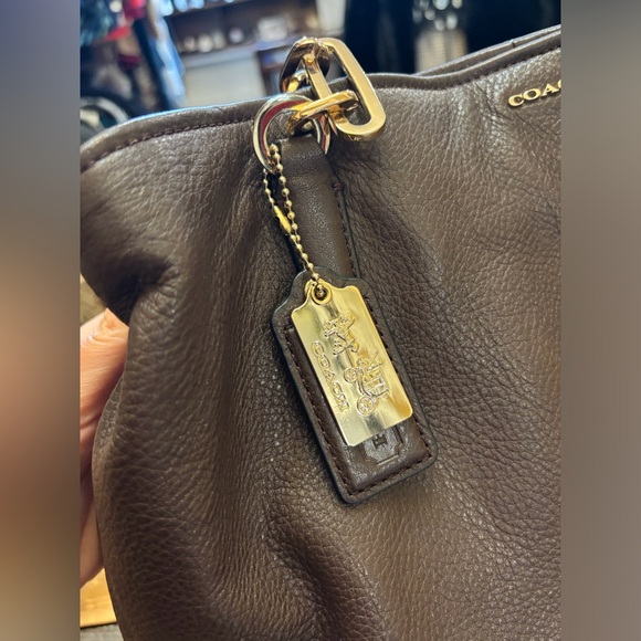 Coach Madison Leather Tote Chocolate Taupe Brown Purple Lining - Picture 6 of 9